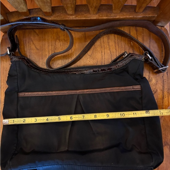 Brighton Charlie Pocket Shoulder Bag – Black Nylon with Brown Croc Patent Trim - Picture 10 of 11